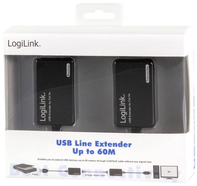 Produktbild: LogiLink UA0021D USB-A (USB 1.1) Extender (Verl&auml;ngerung) &uuml;ber Netzwerkkabel RJ45 60 m