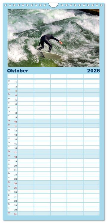 Produktbild: Familienplaner 2026 - Spektakul&auml;res Wellen- und Windsurfen mit 5 Spalten (Wandkalender, 21 x 45 cm) CALVENDO