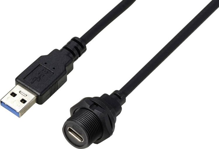Produktbild: USB-C&reg; 3.0 Buchse auf Stecker IP67 (Gewinde) Kabel 0,5m TC-E10T-FT3-PWF/MU3-NWA-0.5PV-S Wasserdichtes Kunststoffkabel TC-13543604