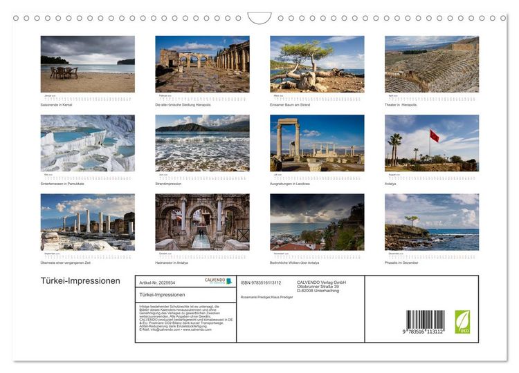 Produktbild: T&uuml;rkei-Impressionen (Wandkalender 2026 DIN A3 quer), CALVENDO Monatskalender