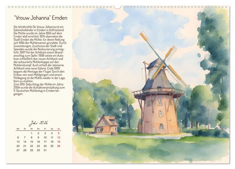 Produktbild: Deutschlands sch&ouml;nste Windm&uuml;hlen (hochwertiger Premium Wandkalender 2026 DIN A2 quer), Kunstdruck in Hochglanz