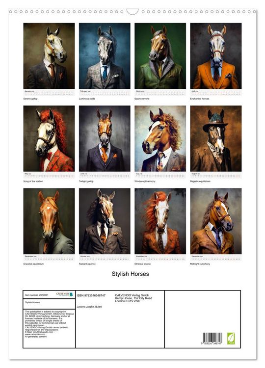 Produktbild: Stylish Horses (Wall Calendar 2026 DIN A2 portrait), CALVENDO 12 Month Wall Calendar