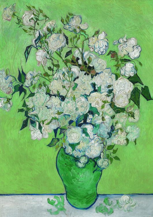 Produktbild: van Gogh - Gruene Vase mit weissen Rosen