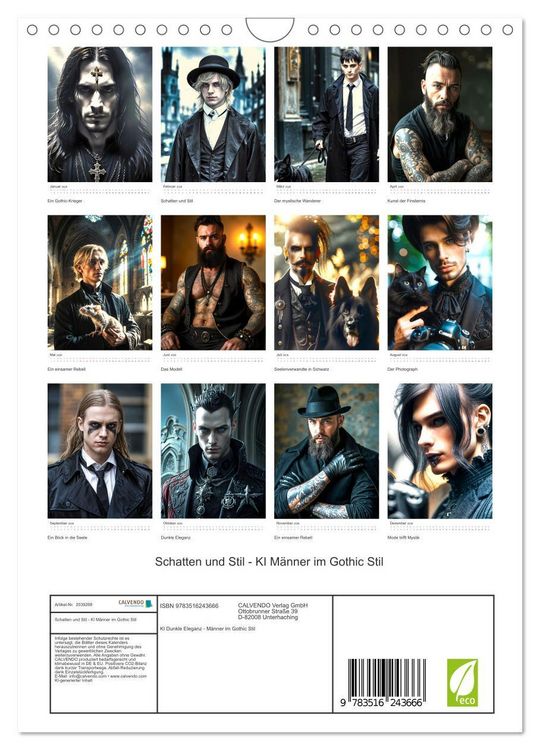Produktbild: Schatten und Stil - KI M&auml;nner im Gothic Stil (Wandkalender 2026 DIN A4 hoch), CALVENDO Monatskalender