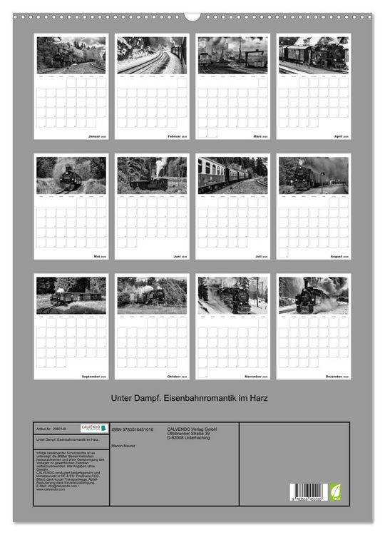 Produktbild: Unter Dampf. Eisenbahnromantik im Harz (Wandkalender 2026 DIN A2 hoch), CALVENDO Monatskalender
