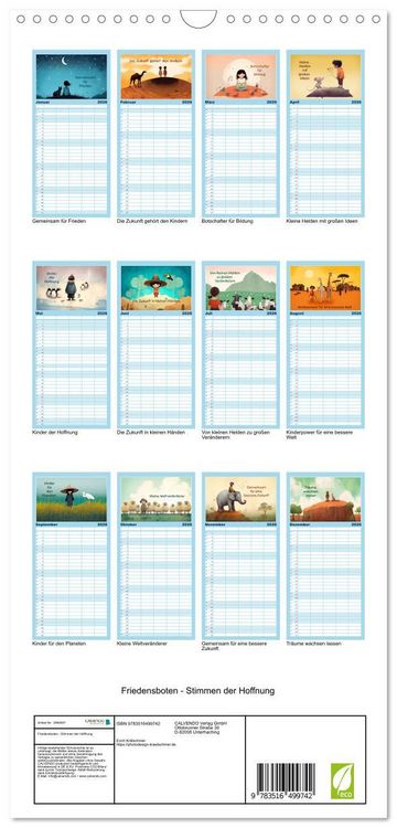 Produktbild: Familienplaner 2026 - Friedensboten - Stimmen der Hoffnung mit 5 Spalten (Wandkalender, 21 x 45 cm) CALVENDO