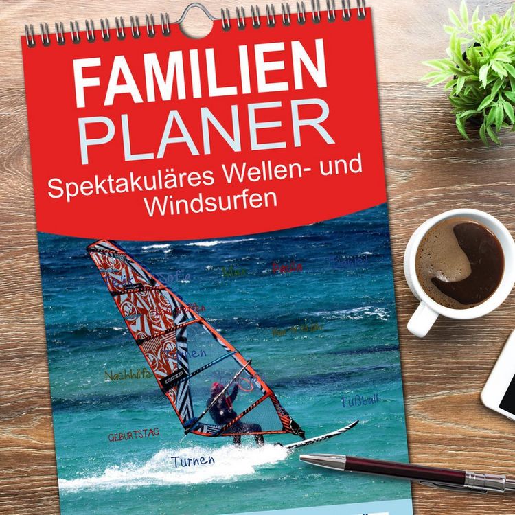 Produktbild: Familienplaner 2026 - Spektakul&auml;res Wellen- und Windsurfen mit 5 Spalten (Wandkalender, 21 x 45 cm) CALVENDO