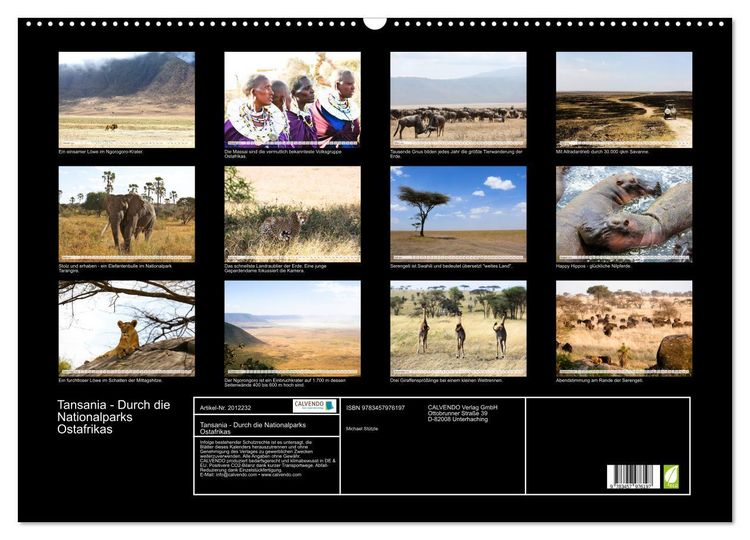 Produktbild: Tansania - Durch die Nationalparks Ostafrikas (Wandkalender 2026 DIN A2 quer), CALVENDO Monatskalender