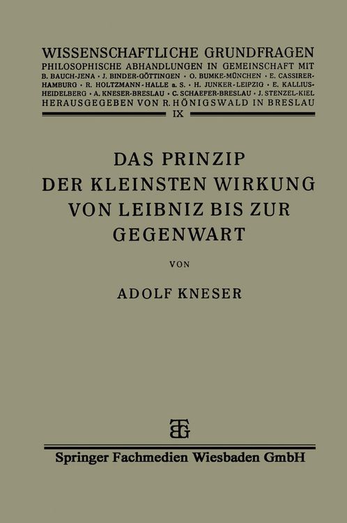 Produktbild: Das Prinzip der Kleinsten Wirkung von Leibniz bis zur Gegenwart