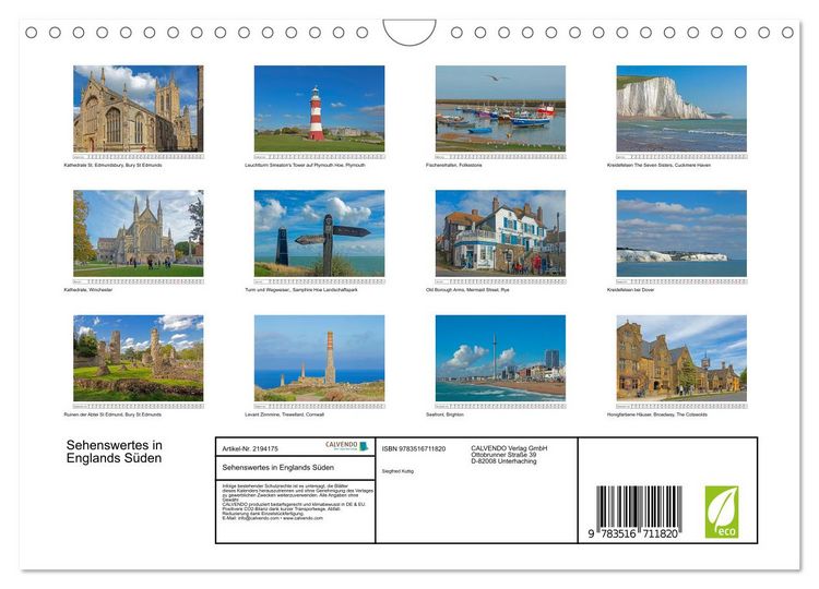 Produktbild: Sehenswertes in Englands S&uuml;den (Wandkalender 2026 DIN A4 quer), CALVENDO Monatskalender