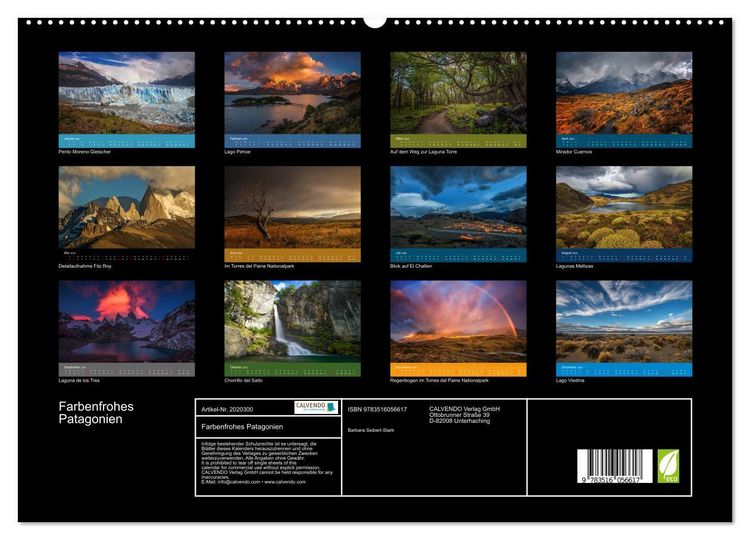 Produktbild: Farbenfrohes Patagonien (hochwertiger Premium Wandkalender 2026 DIN A2 quer), Kunstdruck in Hochglanz