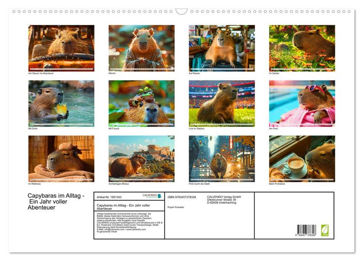 Produktbild: Capybaras im Alltag - Ein Jahr voller Abenteuer (Wandkalender 2026 DIN A2 quer), CALVENDO Monatskalender