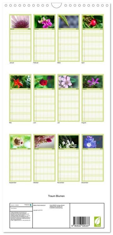 Produktbild: Familienplaner 2026 - Traum Blumen mit 5 Spalten (Wandkalender, 21 x 45 cm) CALVENDO
