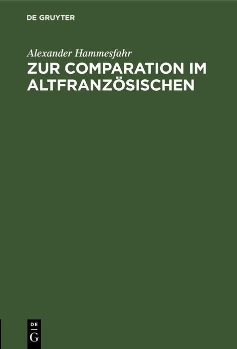 Produktbild: Zur Comparation im Altfranz&ouml;sischen