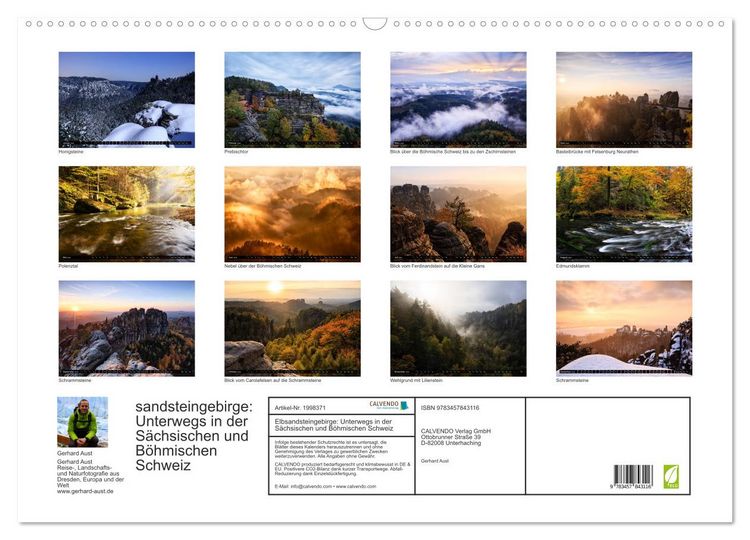 Produktbild: Elbsandsteingebirge: Unterwegs in der S&auml;chsischen und B&ouml;hmischen Schweiz (Wandkalender 2026 DIN A2 quer), CALVENDO Monatskalender