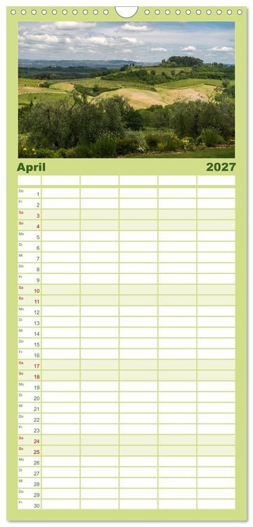 Produktbild: Familienplaner 2027 - Gr&uuml;ne Farbt&ouml;ne Toskana mit 5 Spalten (Wandkalender, 21 x 45 cm) CALVENDO