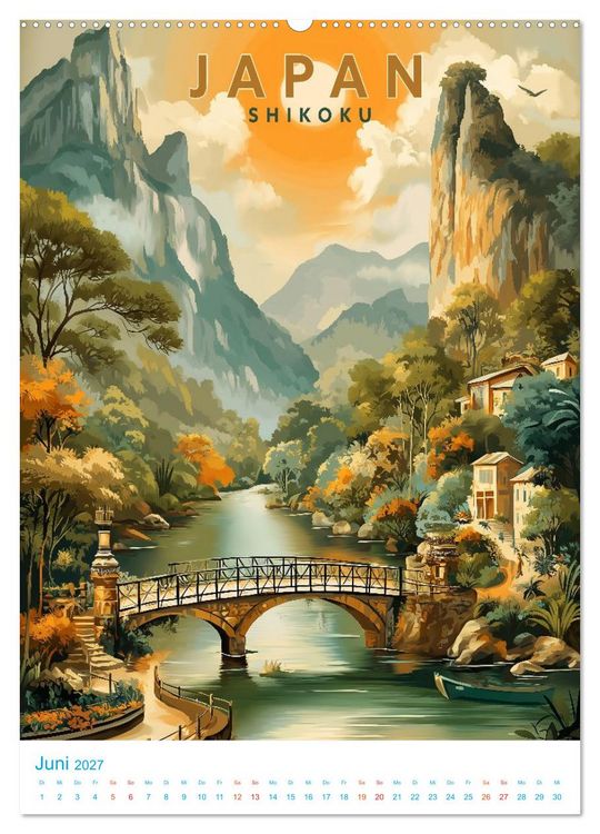 Produktbild: Japanische Inseln - Old School Poster Style (hochwertiger Premium Wandkalender 2027 DIN A2 hoch), Kunstdruck in Hochglanz