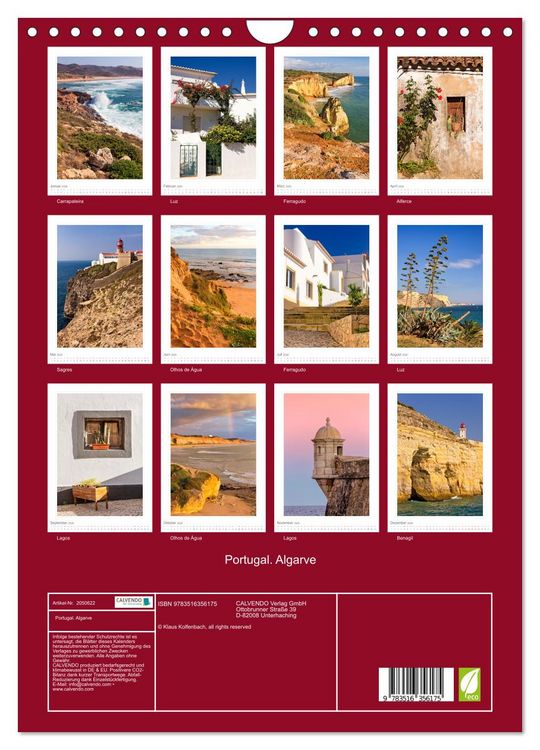 Produktbild: Portugal. Algarve (Wandkalender 2026 DIN A4 hoch), CALVENDO Monatskalender