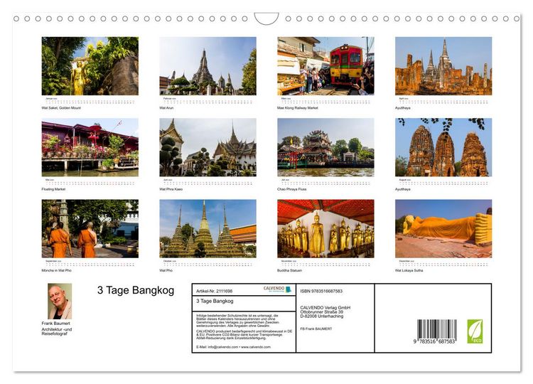 Produktbild: 3 Tage Bangkog (Wandkalender 2026 DIN A3 quer), CALVENDO Monatskalender
