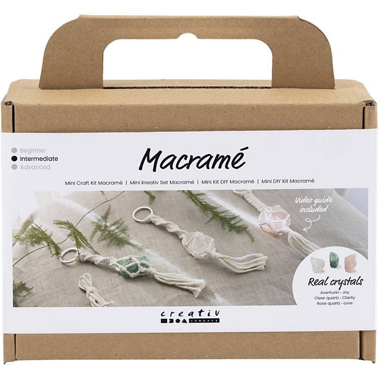 Produktbild: Creativ Company Mini Kreativ Set Macram&eacute;, Makramee, Schl&uuml;sselringe, Matt transparent, Staubgr&uuml;n, Staubrosa, Hellnatur