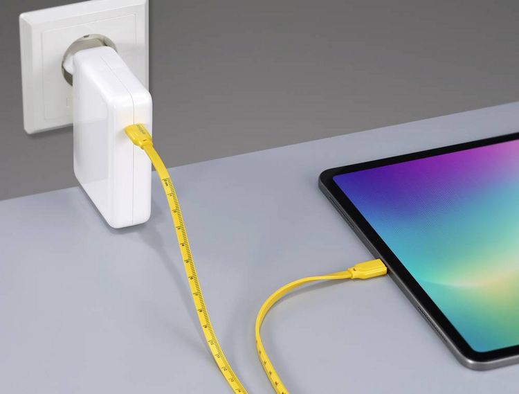 Produktbild: Renkforce USB-Kabel USB 2.0 USB-C&reg; Stecker, USB-C&reg; Stecker 1.00 m Gelb Ma&szlig;-Aufdruck (metrisch) RF-6721074