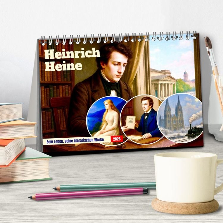 Produktbild: Heinrich Heine. Sein Leben, seine literarischen Werke (Tischkalender 2026 DIN A5 quer), CALVENDO Monatskalender