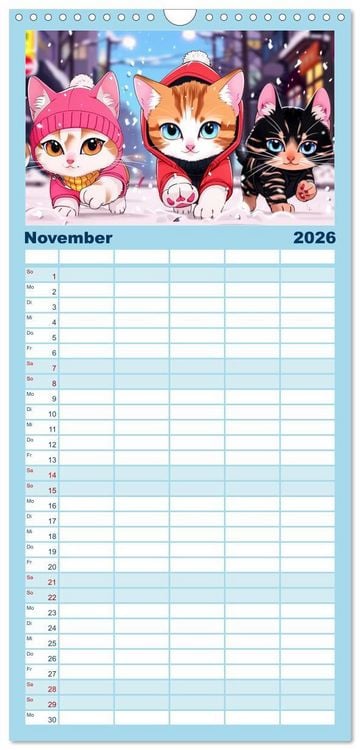Produktbild: Familienplaner 2026 - Anime Cats mit 5 Spalten (Wandkalender, 21 x 45 cm) CALVENDO