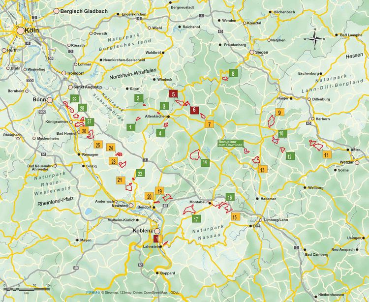 Produktbild: Westerwald mit Siebengebirge 29 Touren über aussichtsreiche Höhen und durch idyllische Täler