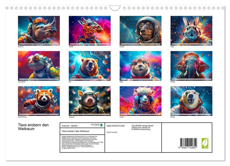 Produktbild: Tiere erobern den Weltraum (Wandkalender 2026 DIN A3 quer), CALVENDO Monatskalender