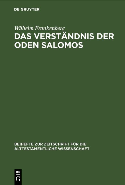 Produktbild: Das Verst&auml;ndnis der Oden Salomos