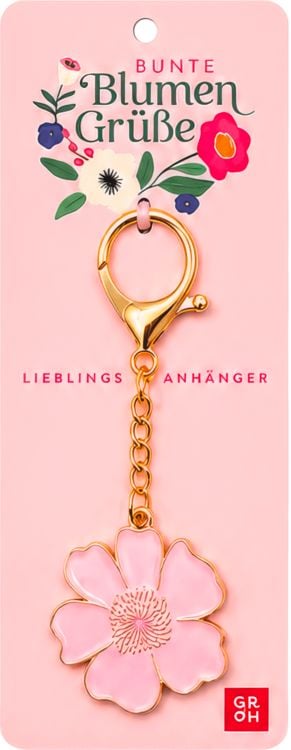 Produktbild: Bunte Blumengr&uuml;&szlig;e Emaille-Schl&uuml;sselanh&auml;nger Bl&uuml;te rosa