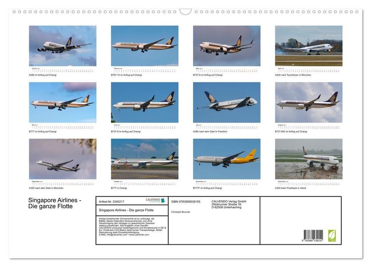 Produktbild: Singapore Airlines - Die ganze Flotte (Wandkalender 2027 DIN A2 quer), CALVENDO Monatskalender