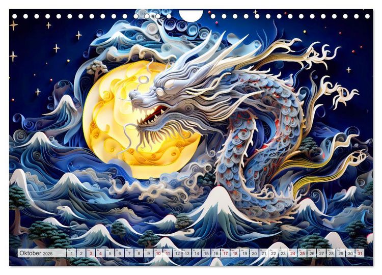 Produktbild: Quilling-Drachen - Jahr des Drachen (Wandkalender 2026 DIN A4 quer), CALVENDO Monatskalender