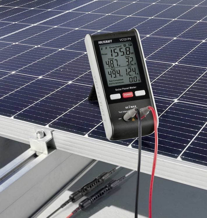 Produktbild: VOLTCRAFT VC121 PV Solar-Panel-Messger&auml;t bis 800W Anzeige Strom Spannung Leistung Kurzschluss