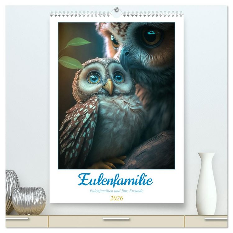 Produktbild: Eulenfamilie (hochwertiger Premium Wandkalender 2026 DIN A2 hoch), Kunstdruck in Hochglanz