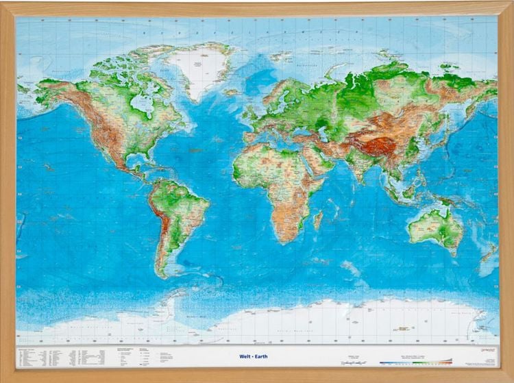 Produktbild: Welt Gross 1:53.000.000 mit Naturholzrahmen
