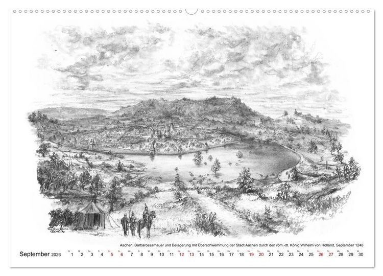 Produktbild: ZeitZeichnen: Burgen und Befestigungen in der Aachener Region (hochwertiger Premium Wandkalender 2026 DIN A2 quer), Kunstdruck in Hochglanz