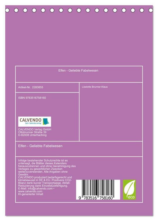 Produktbild: Elfen - Geliebte Fabelwesen (Tischkalender 2027 DIN A5 hoch), CALVENDO Monatskalender