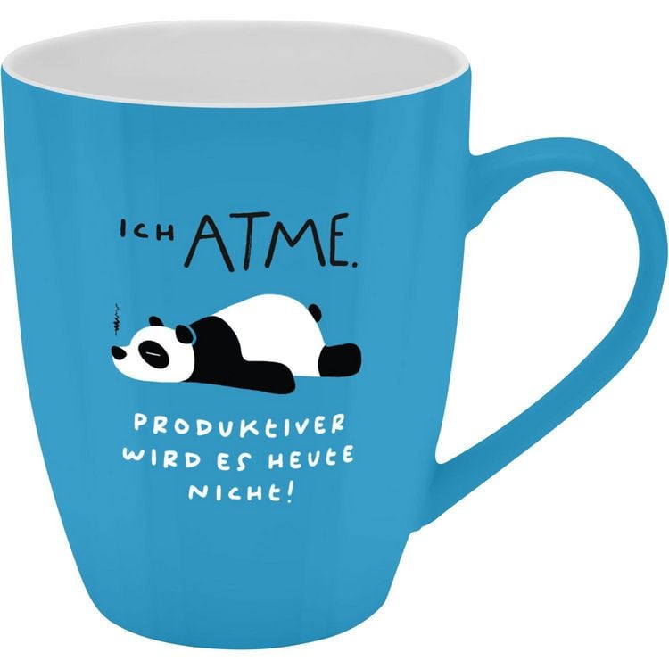 Produktbild: Tasse mit Motivdruck "Ich atme. Produktiver wird es heute nicht!", mit Banderole