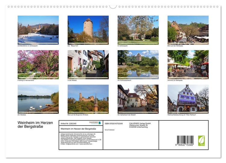 Produktbild: Weinheim im Herzen der Bergstra&szlig;e (hochwertiger Premium Wandkalender 2027 DIN A2 quer), Kunstdruck in Hochglanz