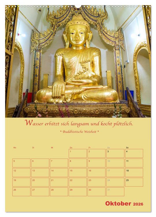 Produktbild: BUDDHA IN GOLD - Mit buddhistischen Spr&uuml;chen (hochwertiger Premium Wandkalender 2026 DIN A2 hoch), Kunstdruck in Hochglanz