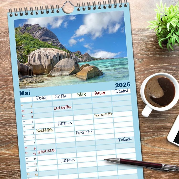 Produktbild: Familienplaner 2026 - Seychellen - Trauminseln im Indischen Ozean mit 5 Spalten (Wandkalender, 21 x 45 cm) CALVENDO