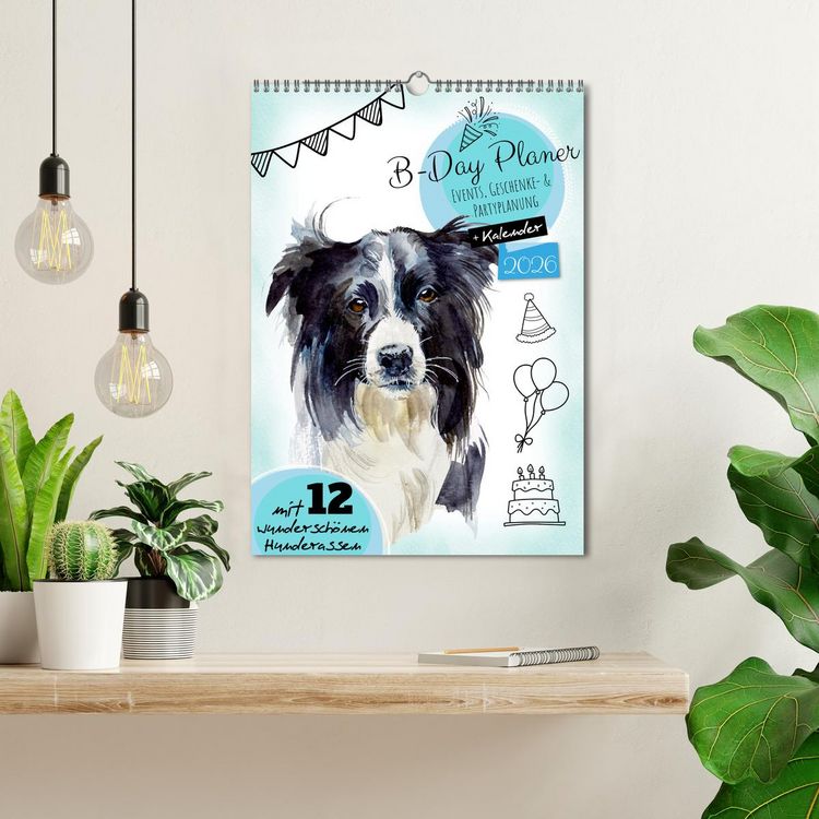 Produktbild: B-DAY PLANER - Aquarell Hunderassen - F&uuml;r Termine, Geschenke, Eventdetails & mehr (Wandkalender 2026 DIN A3 hoch), CALVENDO Monatskalender