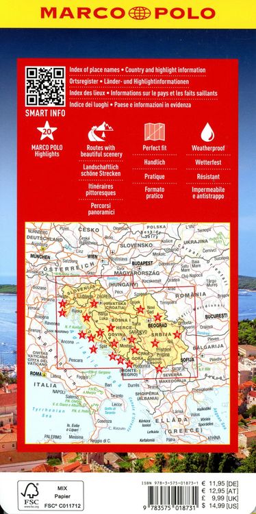 Produktbild: MARCO POLO Reisekarte Kroatien, Serbien, Bosnien und Herzegowina 1:650.000