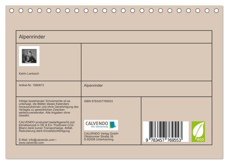 Produktbild: Alpenrinder (Tischkalender 2026 DIN A5 quer), CALVENDO Monatskalender
