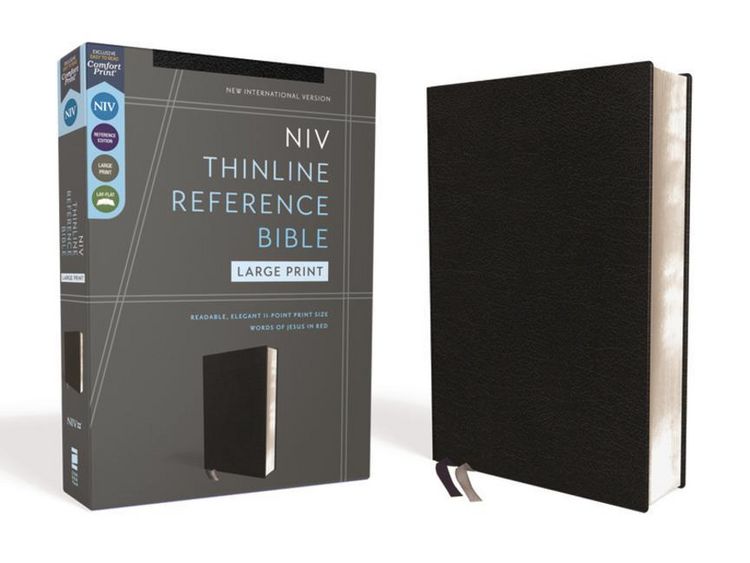 Produktbild: Niv, Thinline Reference Bible (Deep Study at a Portable Size), Large Print, Bonded Leather, Black, Red Letter, Comfort Print
