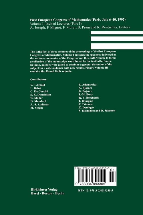 Produktbild: First European Congress of Mathematics Paris, July 6&ndash;10, 1992