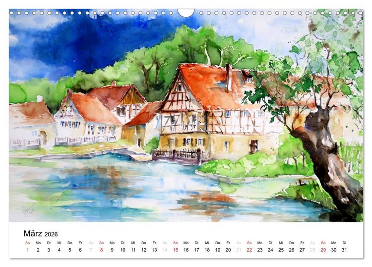 Produktbild: Aquarelle - quer durch Europa (Wandkalender 2026 DIN A3 quer), CALVENDO Monatskalender