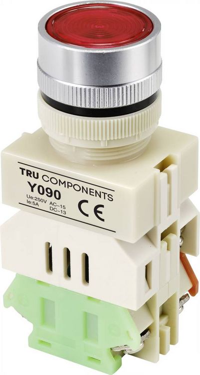 Produktbild: TRU COMPONENTS TC-9219080 Y090 Drucktaster 250 V/AC 5 A 1 x Ein/(Ein) tastend Rot (&Oslash;) 30 mm 1 St.