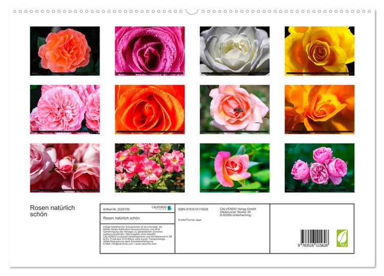Produktbild: Rosen nat&uuml;rlich sch&ouml;n (hochwertiger Premium Wandkalender 2026 DIN A2 quer), Kunstdruck in Hochglanz